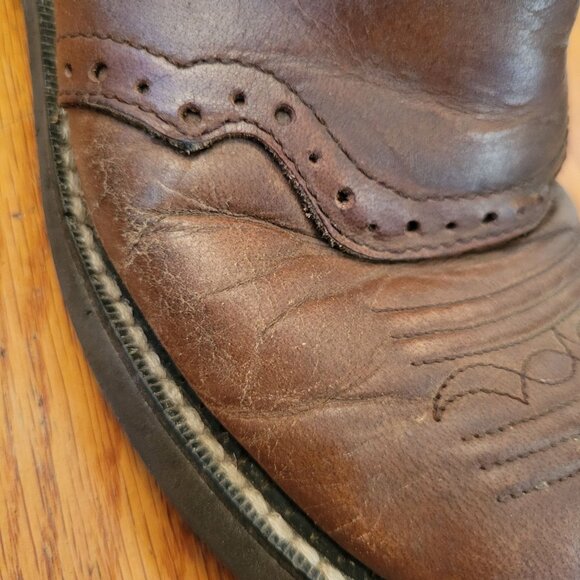 Justin Western Boots 7.5B Leather Brown Pink Stitching GYPSY Western Cowboy - Picture 9 of 9